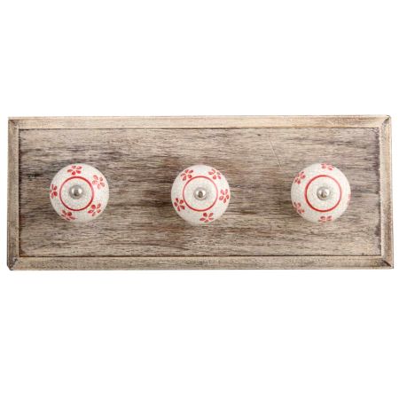 Red Floral Crackle Ceramic Wooden Hook